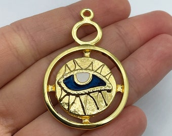 Gold Plated Evil Eye Charm, Gold Tone Enamel Evil Eye Charm, Protection Charm Evil Eye Pendants Gold Plated Jewelry Supplies