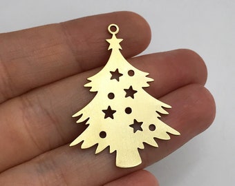 2pcs Raw Brass Christmas Tree Charm, Pine Tree Charm Pendant, Brass Christmas Charms, Earring Charms, Laser Cut Jewelry Supplies RW-1371