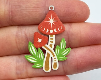2pcs Mushroom Charm, Colored Stainless Steel Mushroom Charm, Moon Phases Mushroom Pendant, Fairy Mushroom Charm, Jewelry Supplies PTD-1034