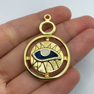 Gold Plated Evil Eye Charm, Gold Tone Enamel Evil Eye Charm, Protection Charm Evil Eye Pendants Gold Plated Jewelry Supplies