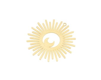 36mm Raw Brass Sun Charm, Sun and Moon Charm Pendant, Laser Cut Brass Charms, Sunburst Charm, Jewelry Making Supplies Findings RW-2018