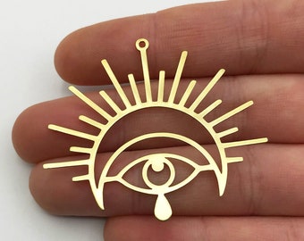 2pcs Raw Brass Sun Crescent Moon Eye Teardrop Charm Pendant, Sun and Moon Charms, Celestial Findings for Jewelry Making RW-1006