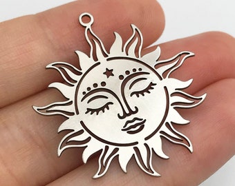 2pcs Stainless Steel Sun Charm, Sun Face Earring Charm, Tribal Sun Charm for Jewelry Making, Celestial Sun, Steel Jewelry Supplies STL-3336