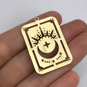 2 stuks onbewerkte koperen kaartbedel, kaarthanger, wassende maan sterren kaartbedel, mystieke hemelse charmes, lasergesneden sieraden benodigdheden RW-1363