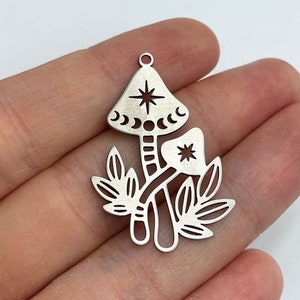 2pcs Stainless Steel Mushroom Charm, Moon Phases Mushroom Pendant, Fairy Mushroom Charm, Steel Findings, Laser Cut Jewelry Supplies STL-3365