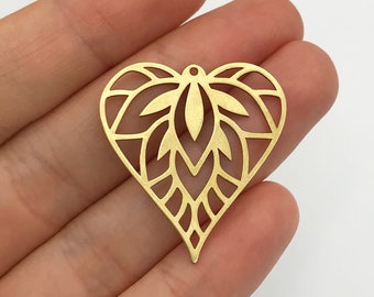 2pcs ruwe messing geometrische hart charme, messing hart hanger, oorbel hart charme, oorbel bevindingen, laser gesneden sieraden maken leveringen RW-1188