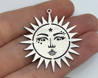 2 breloques soleil en acier inoxydable, breloques boucle d'oreille soleil, pendentif breloque soleil céleste, accessoires pour bijoux découpés au laser, pièces en acier STL-3337
