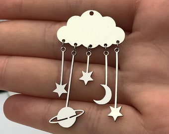 2pcs Stainless Steel Cloud Saturn Planet Moon Stars Charm Pendant, Drop Dangle Cloud Saturn Crescent Moon Stars Earring Charm STL-3147