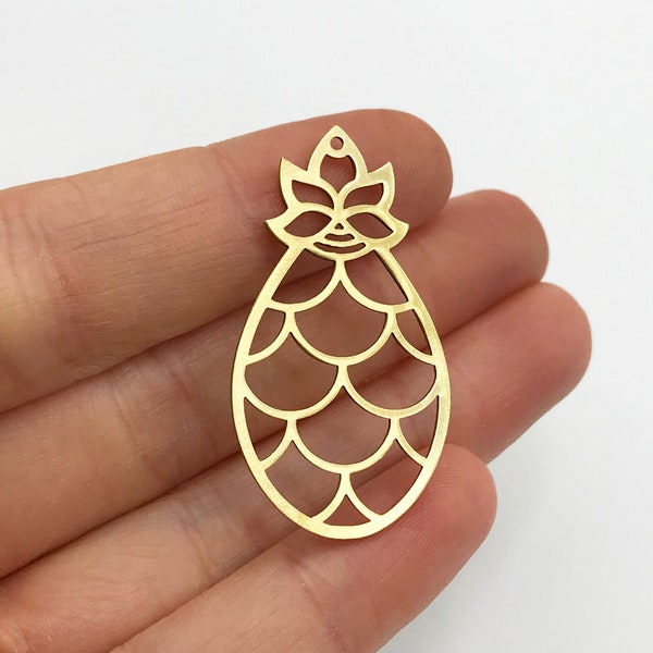 2pcs Raw Brass Pineapple Charm, Pineapple Pendant, Cutout Pineapple Earring Charm, Pineapple Necklace, Laser Cut Jewelry Supplies RW-1247