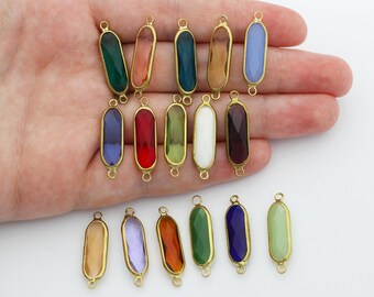 28x8mm Oval Glass Crystal Connector Charm, Crystal Gemstone Earring Pendant, Jewelry Making Supplies, Colorful Gemstone Charm