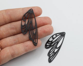 Zwart vergulde vleugelbedel, roestvrijstalen vlindervleugel bedelhanger, geometrische vleugelbedel, doe-het-zelfoorbel bedels voor sieraden maken P-1069