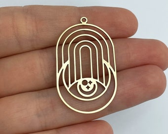 2pcs Raw Brass Oval Charm, Brass Oval Pendants, Brass Earrings Findings, Geometric Charms, Laser Cut Jewelry Making Supplies RW-1541