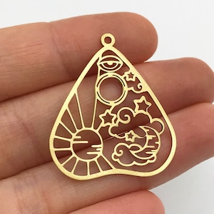 2pcs Raw Brass Heart Celestial Charm Pendant, Sun Moon Stars Eye Charm,  Celestial Earring Charms, Laser Cut Jewelry Supplies RW-1248