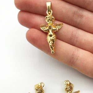 Gold Plated Baby Angel Pendant, Cherub Necklace Pendant, Angel Charm, Winged Baby Angel Pendant, Baby Guardian Angel Necklace MD-1003