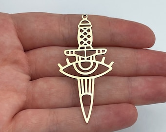 Raw Brass Sword Charm, Evil Eye on Sword Charm, Brass Pendants, Laser Cut Earring Charms, Brass Jewelry Making Supplies Findings RW-1865