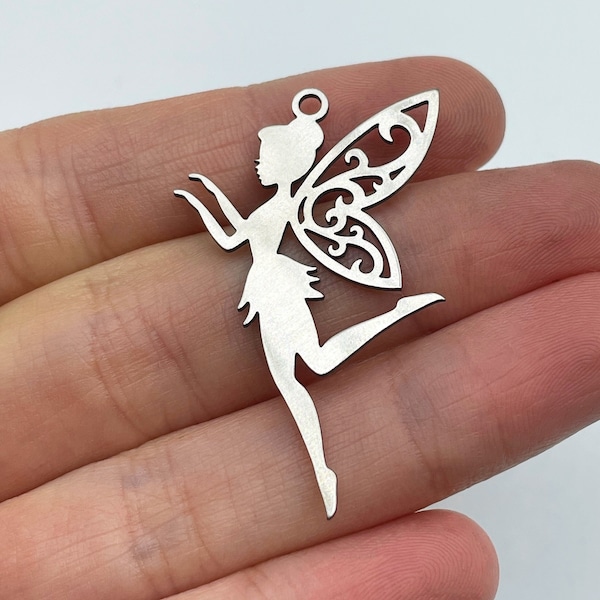 2pcs Stainless Steel Fairy Charm, Fairy Necklace Charm, Fairy Magic Pendant, Fairy Angel Charm, Laser Cut Charms for Jewelry Making STL-3038