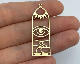 2pcs Raw Brass Bar Charm, Brass Sun and Eye Charm, Brass Earrings Findings, Brass Connectors, Laser Cut Jewelry Making Supplies  RW-1540