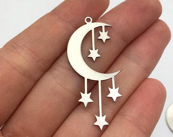 6pcs Stainless Steel Crescent Moon and Stars Earring Charm Pendant, Moon and Stars Charm, Laser Cut Celestial Earring Findings STL-3145