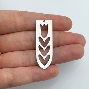 2pcs Stainless Steel Tulip Charm, Tulip Leaf Charm, Heart Charm, Jewelry Components, Steel Earring Charms Findings 14x42x0.80mm STL-3800