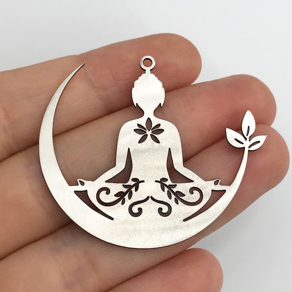 2pcs Stainless Steel Yoga Girl Charm, Yoga Meditation Charm Pendant, Namaste Zen Chakra Lotus Charms, Boho Charms, Jewelry Supplies STL-3238