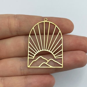 2pcs Raw Brass Sun Charm, Domed Sun Charm, Brass Mountain Charm, Brass Findings, Brass Connectors, Laser Cut Jewelry Making Supplies RW-1547