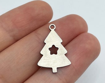 6pcs Stainless Steel Christmas Tree Charm, Tiny Christmas Tree Charm, Christmas Charms, Laser Cut Jewelry Making Supplies STL-3438