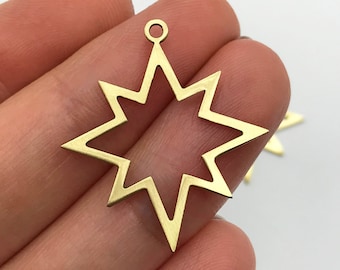 6pcs Raw Brass North Star Pole Star Connector Charm Pendant, North Star Earring Charm, Laser Cut Jewelry Supplies, Celestial Jewelry RW-1151
