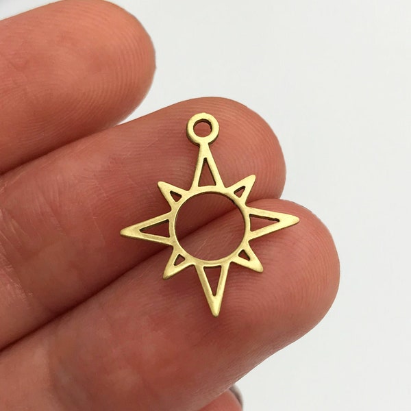 6pcs Raw Brass North Star Charm, Polar Star Earring Pendant Charm, Starburst Necklace Charm, Laser Cut Jewelry Supplies RW-1143