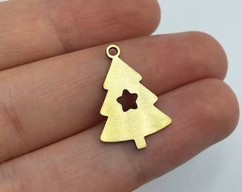 6pcs Raw Brass Christmas Tree Charm, Tiny Christmas Tree Charm, Christmas Charms, Brass Charms for Jewelry Making, Earring Charms RW-1438