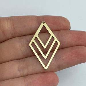 2pcs Raw Brass Rhombus Charm, Geometric Earring Charm, Rhombus Brass Dangle Pendant, Earring Connector, Laser Cut Brass Earrings RW-1597