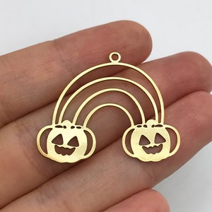 2pcs Raw Brass Pumpkin Charm, Pumpkin Pendant, Rainbow Arch Pumpkin Charm, Brass Findings Halloween Charms Laser Cut Jewelry SuppliesRW-1359