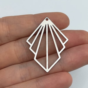 2pcs Stainless Steel Fan Shaped Charm, Geometric Earring Charm, Rhombus Dangle Pendant, Earring Connector, Laser Cut Steel Earrings STL-3490