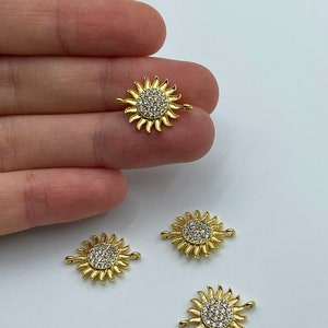 15x20mm 24K Shiny Gold Plated Sun Charm, CZ Micro Pave Sun Charm, Zirconia Charm, Sun Earring Charm, Cubic Zirconia Sun Charms CZ-1001