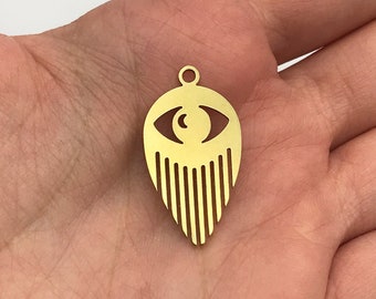 6 pcs Breloque oeil en laiton brut, Pendentif oeil, Breloque mauvais oeil, Breloque collier oeillet, Breloques boucles d'oreilles en laiton, Fournitures pour bijoux découpées au laser RW-1047