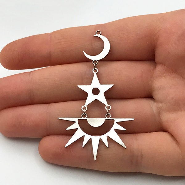 2pcs Stainless Steel Crescent Star Sun Charm Pendant, Drop Dangle Celestial Earring Charm, Moon Sun and Star Laser Cut Charms STL-3194