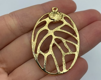 Gold Plated Large Oval Charm, Gold Oval Pendant, Gold Plated Necklace Charms, Gold Plated Jewelry Supplies, Earring Findings
