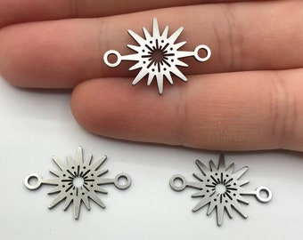 2pcs acero inoxidable estrella del norte sol conector encanto, Starburst Pole Star conector colgante encanto, hallazgos celestiales cortados con láser STL-4249