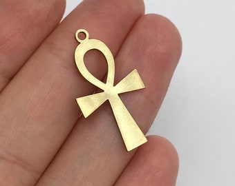 11 x 28 mm 真鍮製エジプトキーチャーム、アンクシンボルペンダント