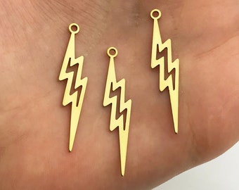 6pcs Raw Brass Lightning Charm, Thunderbolt Pendants, Bolt Charm, Thunder Necklace Earring Charms For Jewelry Making RW-1001