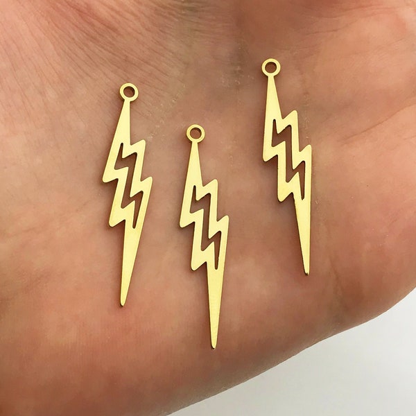 6pcs Raw Brass Lightning Charm, Thunderbolt Pendants, Bolt Charm, Thunder Necklace Earring Charms For Jewelry Making RW-1001