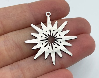 2pcs Stainless Steel North Star Pole Star Starburst Sunburst Charm Pendant, North Star Sunburst Earring Charm, Jewelry Supplies STL-3149
