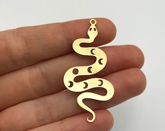 6pcs Raw Brass Snake Charm, Snake Pendant, Moon Phases on Snake Earring Charm, Snake Necklace Charm, Laser Cut Jewelry Supplies RW-1215