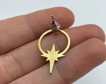 6pcs Raw Brass North Star Earrings, Brass Earring Stud, Brass Earring Post, Brass Star Stud, Brass Earring Posts, Jewelry Supplies RW-1477