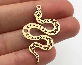 2pcs Raw Brass Snake Charm, Snake Pendant, Snake Earring Charm, Moon Phases on Snake Charm, Laser Cut Jewelry Making Supplies RW-1184