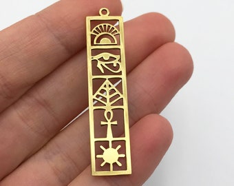 2pcs Raw Brass Egyptian Bar Charm Pendant, Egyptian Symbols Rectangle Bar Charm Eye Of Horus, Ancient Egypt Eye Of Ra Bar Charm RW-1160