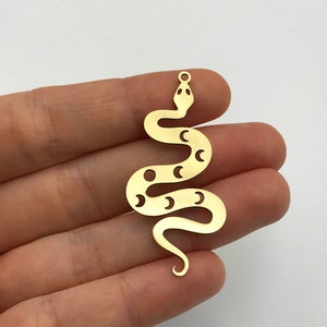 6pcs Raw Brass Snake Charm, Snake Pendant, Moon Phases on Snake Earring Charm, Snake Necklace Charm, Laser Cut Jewelry Supplies RW-1215