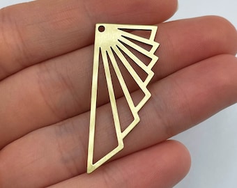 2pcs Raw Brass Earring Charm, Geometric Fan Shaped Earring Charm, Triangle Charm Pendant, Earring Connector, Brass Earrings Findings RW-1491