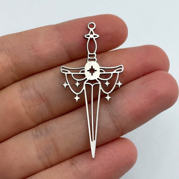 2pcs Stainless Steel Sword Charm, Sword Pendant, Knife Charm, Steel Charms Earring Findings, Halloween Charms, Laser Cut Jewelry STL-3355