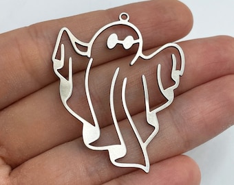 2pcs Stainless Steel Ghost Charm, Ghost Pendant Halloween Charms, Spooky Charms, Steel Charms Findings, Laser Cut Jewelry Supplies STL-3364