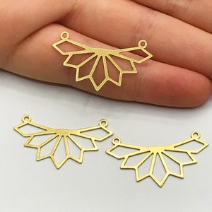 6pcs Raw Brass Geometric Lotus Charm, Lotus Necklace Charm, Mandala Flower Earring Charm, Geometric Lotus Pendant, Brass Connector RW-1024